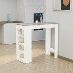 Bar Table, High Top Pub Table with 4 Storage Shelves, Modern Bar Height Table for Home Bar, Kitchen, Grey