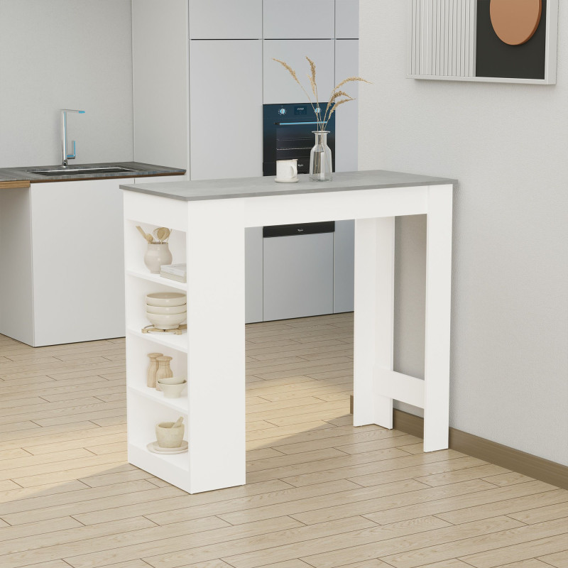 Bar Table, High Top Pub Table with 4 Storage Shelves, Modern Bar Height Table for Home Bar, Kitchen, Grey