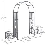 7FT Metal Garden Arch with 2 Planter Boxes, Decorative Outdoor Walkway Arbor for Climbing Vine Plants for Patio Backyard Lawn Party Ceremony, Dark Grey