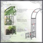 7FT Metal Garden Arch with 2 Planter Boxes, Decorative Outdoor Walkway Arbor for Climbing Vine Plants for Patio Backyard Lawn Party Ceremony, Dark Grey