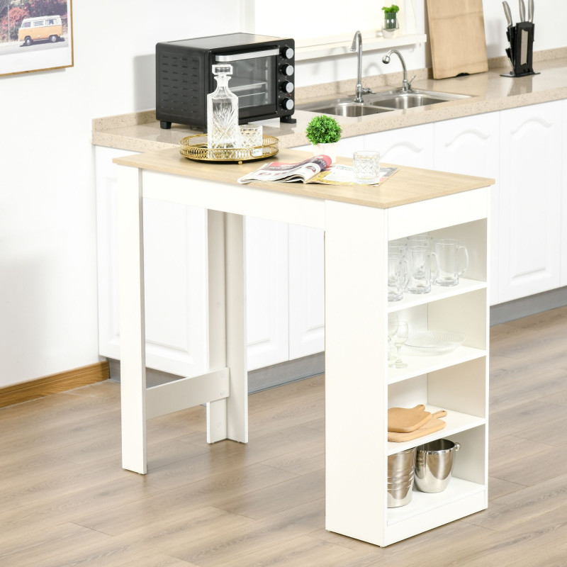 Bar Table, High Top Pub Table with 4 Storage Shelves, Modern Bar Height Table for Home Bar, Kitchen, Natural