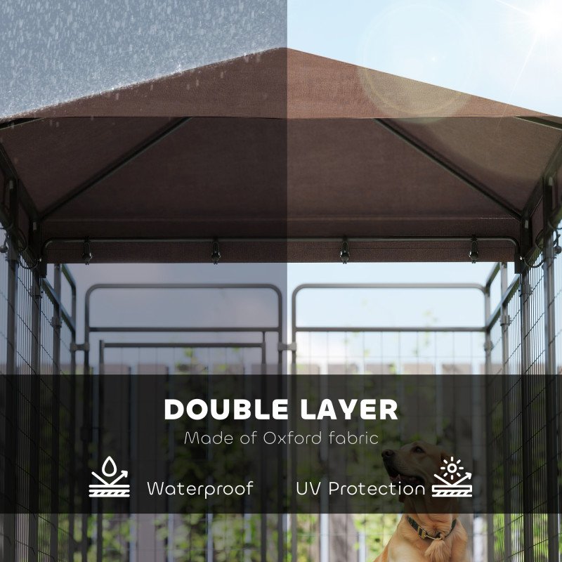 Dog Kennel Outdoor with Waterproof Canopy, Dog Run with Galvanized Chain Link for Large and Medium Dogs, Black