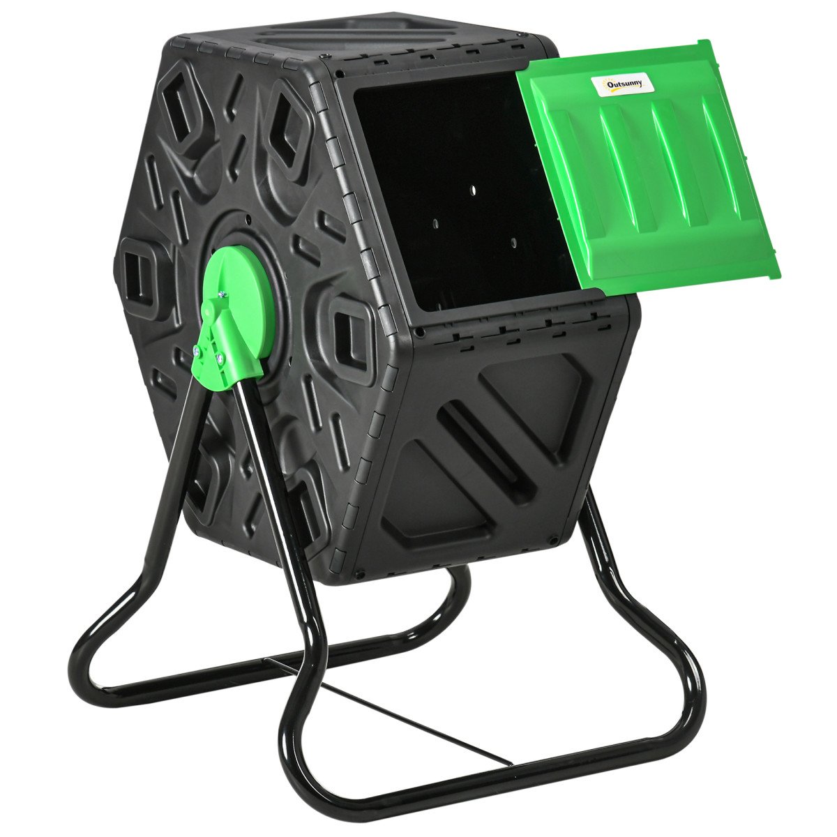 Rotating Composter, Compost Bin with 24 Vents and Steel Legs, 17 Gallon, Green