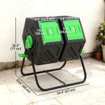Rotating Composter, Dual Chamber Compost Bin with 24 Vents and Steel Legs, 34.5 Gallon, Green