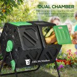 Rotating Composter, Dual Chamber Compost Bin with 24 Vents and Steel Legs, 34.5 Gallon, Green