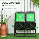 Rotating Composter, Dual Chamber Compost Bin with 24 Vents and Steel Legs, 34.5 Gallon, Green