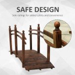 7.5' Fir Wood Garden Bridge Arc Walkway with Side Railings, for Backyards, Gardens, & Streams, Tan