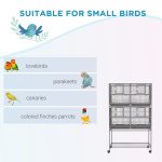 61"H Divided Breeder Bird Cage with Rolling Stand Removable Metal Tray, Storage Shelf, Wood Perch, and Food Container, Dark Grey