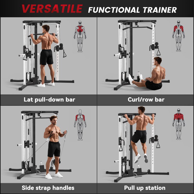 Soozier Multifunctional Home Gym Machine with Pull Up Bar, 15-Position Adjustable Strength Training Workout Station