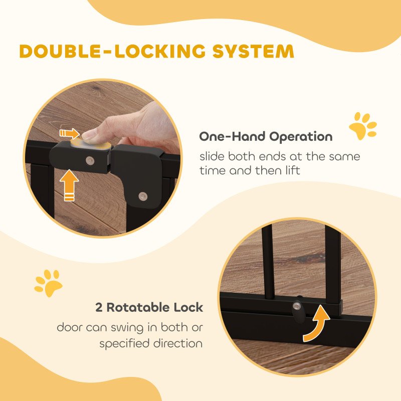 30"- 57" Easy Install Pet Gate w/ Door & Double Locking System, Extra Wide Dog Gate for Stairs, Hallways, Black