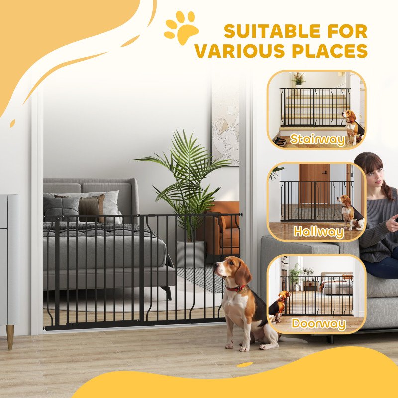 30"- 57" Easy Install Pet Gate w/ Door & Double Locking System, Extra Wide Dog Gate for Stairs, Hallways, Black