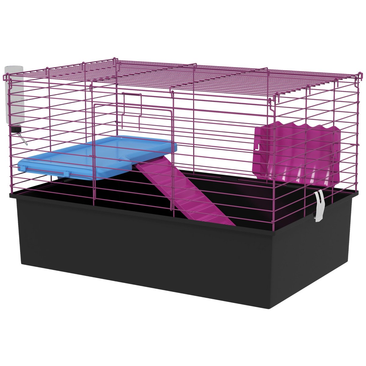18.5" Small Animal Cage with Water Bottle, Food Dish, Platform, Ramp, Black