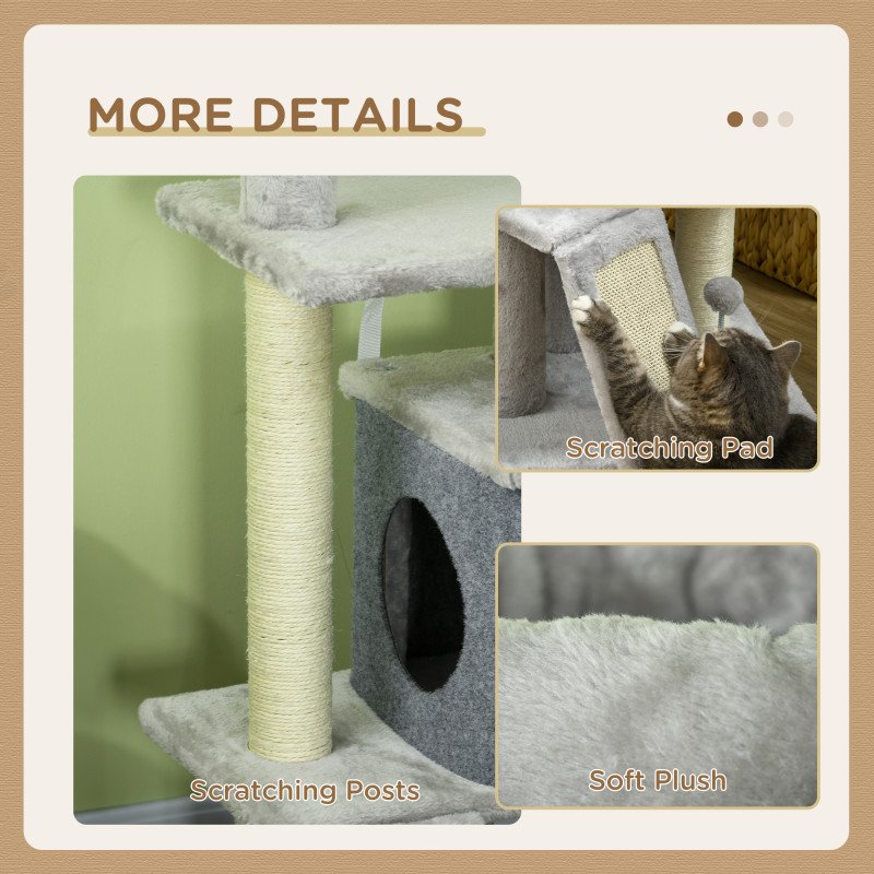 57.5" Cat Tree with Scratching Posts, Large Cat Tower for Indoor Cats with Bed, House, Toys, Grey