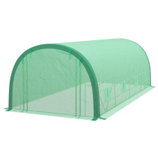 19.5' x 10' x 6.5' Upgraded Tunnel Greenhouse Green House with Mesh Door and Windows, 15 Plant Labels and Gloves, Green