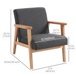 Mid-Century Modern Accent Chair Retro Fabric Armchair Wooden Arm Upholstered Lounge Chair for Living Room Grey