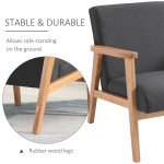 Mid-Century Modern Accent Chair Retro Fabric Armchair Wooden Arm Upholstered Lounge Chair for Living Room Grey