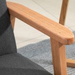 Mid-Century Modern Accent Chair Retro Fabric Armchair Wooden Arm Upholstered Lounge Chair for Living Room Grey
