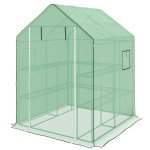 Portable Greenhouse, Walk-In Small Outdoor Green House with 2 Tier U-Shaped Flower Rack Shelves, 4.6' x 4.7', Green