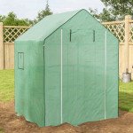 Portable Greenhouse, Walk-In Small Outdoor Green House with 2 Tier U-Shaped Flower Rack Shelves, 4.6' x 4.7', Green