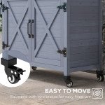 Outdoor Wooden Potting Bench with Storage Cabinet, Aluminum Tabletop, Rubber Wheels for Backyard, Patio, Balcony, Grey