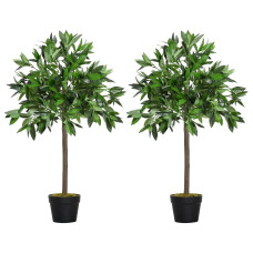 3FT Artificial Laurel Tree Set of 2, Lifelike Fake Plant with 564 Leaves, Potted Fake Plant for Home Office Decor, Green