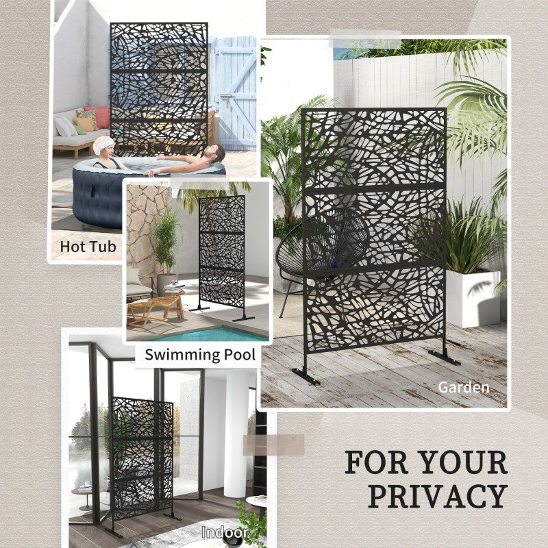 6.5FT Decorative Outdoor Divider, Metal Privacy Screen with Stand, Twisted Line Style, Black