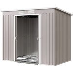 7' x 4' Galvanised Steel Garden Shed, with Foundation Kit - Grey