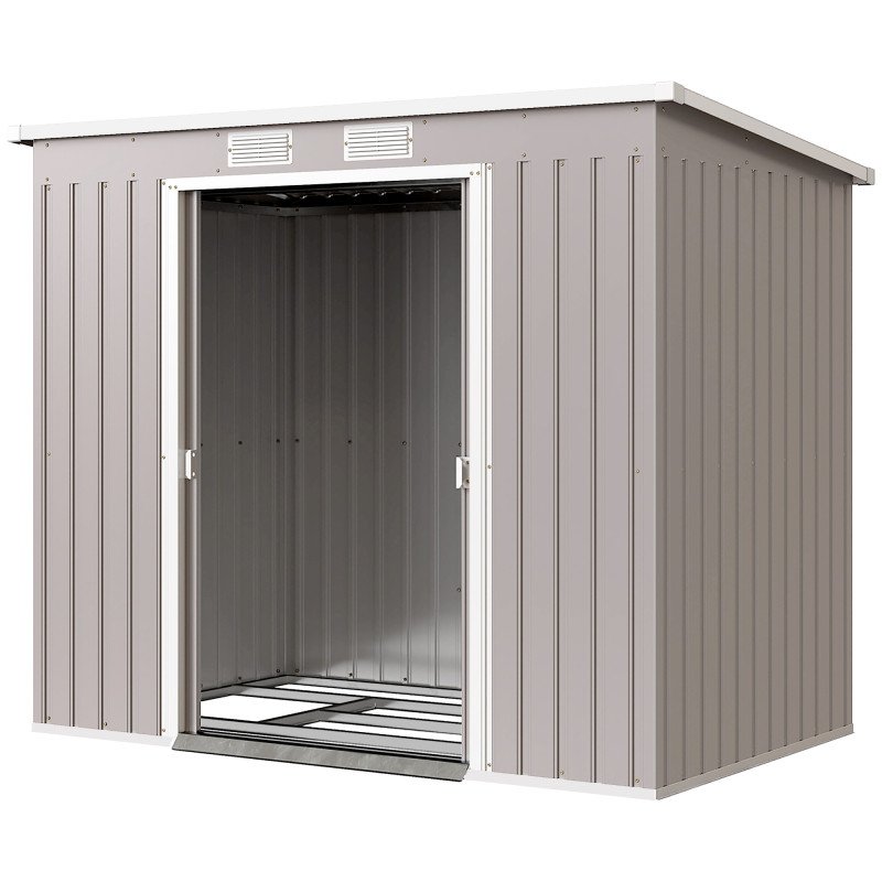 7' x 4' Galvanised Steel Garden Shed, with Foundation Kit - Grey
