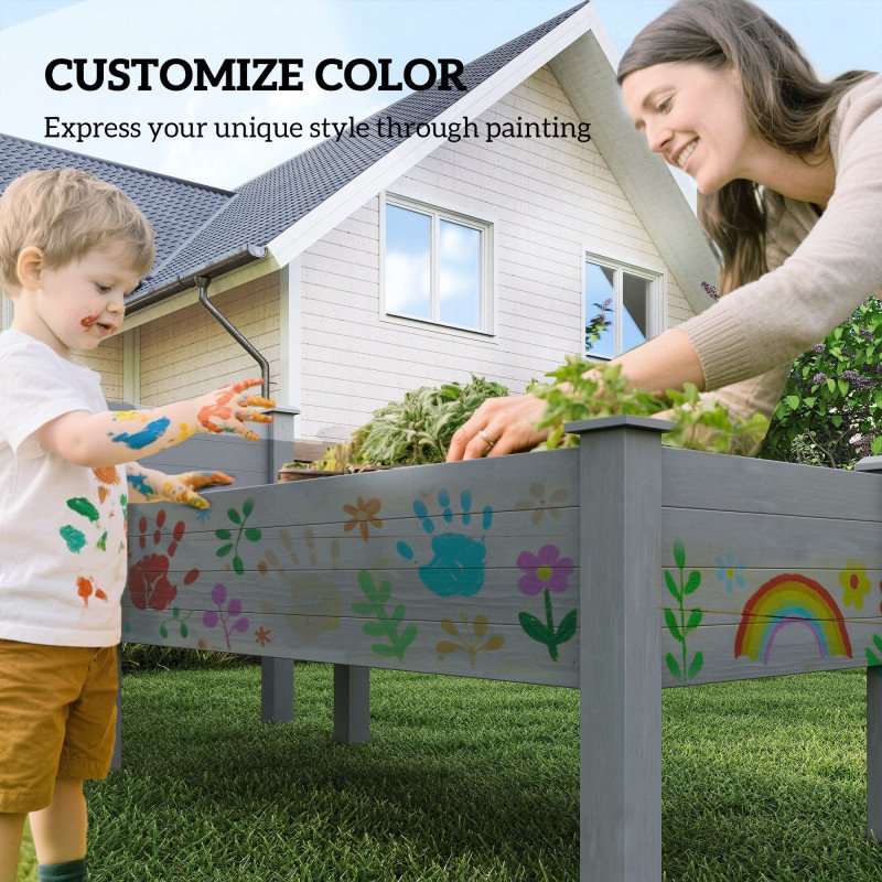 2 Tiers Wood Plant Raised Bed Flower Vegetable Herb Grow Box Stand Garden Step Planter Stand Free Combination Grey