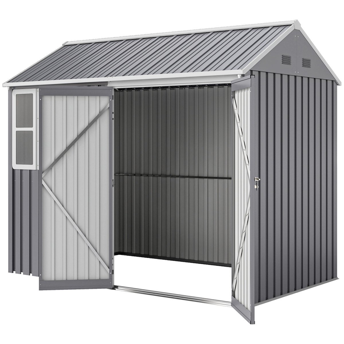 8.5' x 5.5' Metal Garden Storage Shed, Outdoor Tool Storage House with Lockable Door, Vents, Sloped Roof, Light Grey