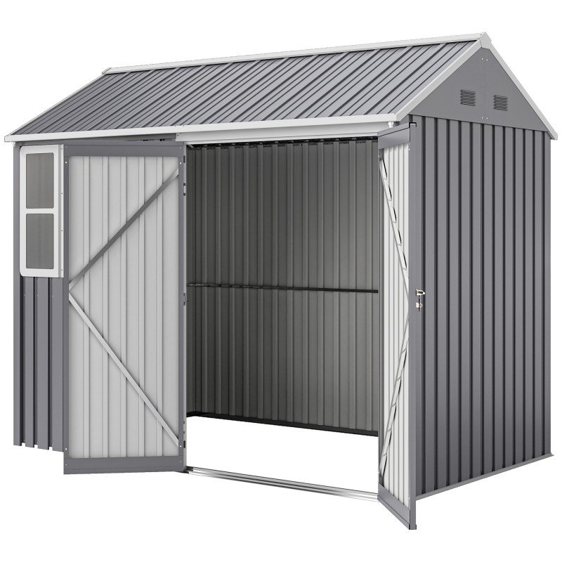 8.5' x 5.5' Metal Garden Storage Shed, Outdoor Tool Storage House with Lockable Door, Vents, Sloped Roof, Light Grey