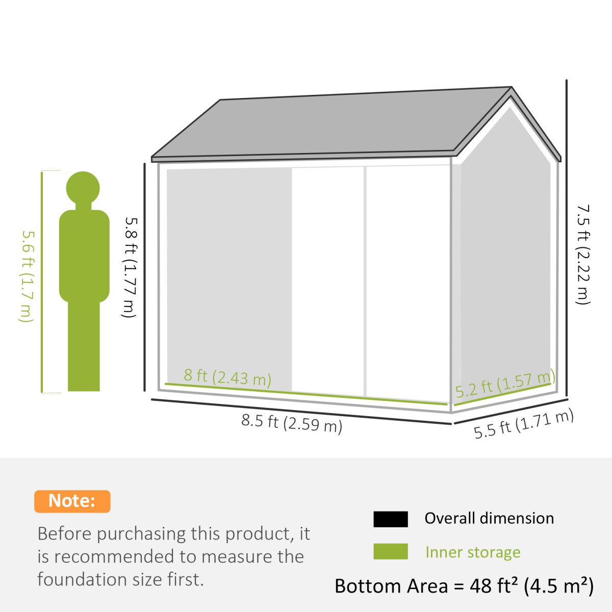 8.5' x 5.5' Metal Garden Storage Shed, Outdoor Tool Storage House with Lockable Door, Vents, Sloped Roof, Light Grey