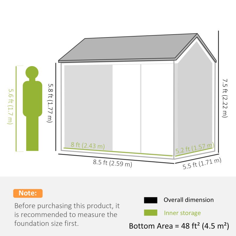 8.5' x 5.5' Metal Garden Storage Shed, Outdoor Tool Storage House with Lockable Door, Vents, Sloped Roof, Light Grey