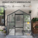 6' x 8' Walk-in Polycarbonate Greenhouse Aluminium Green House with Sliding Door, 5-Level Roof Vent, Rain Gutter