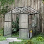 6' x 8' Walk-in Polycarbonate Greenhouse Aluminium Green House with Sliding Door, 5-Level Roof Vent, Rain Gutter
