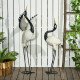Set of 2 Garden Sculptures Heron Statues Lawn Patio Backyard Ornaments, 35.4"-40.6", White and Black
