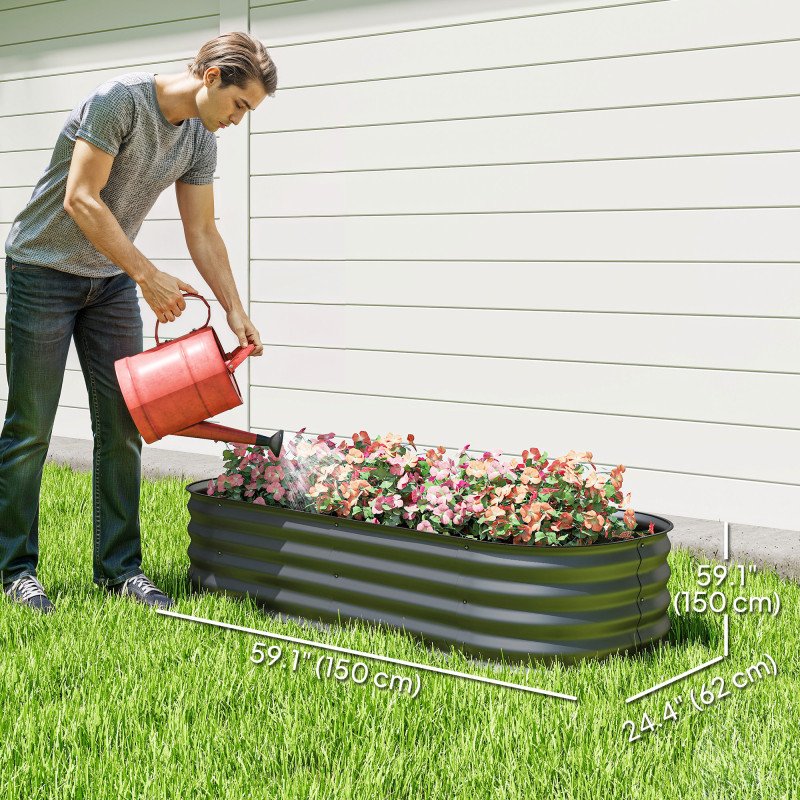 4.9 x 2 x 1ft Galvanized Raised Garden Bed Kit, Metal Planter Box with Safety Edging, Dark Grey