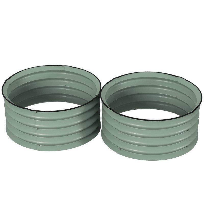 Set of 2 Raised Garden Bed, Metal Planter Box with Safety Edging, Easy-to-assemble Stock Tank, Green