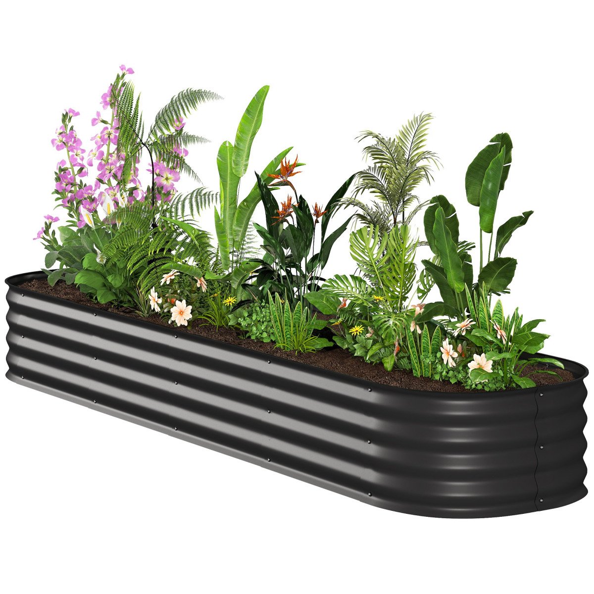 7.9 x 2 x 1ft Galvanized Raised Garden Bed Kit, Metal Planter Box with Safety Edging, Black