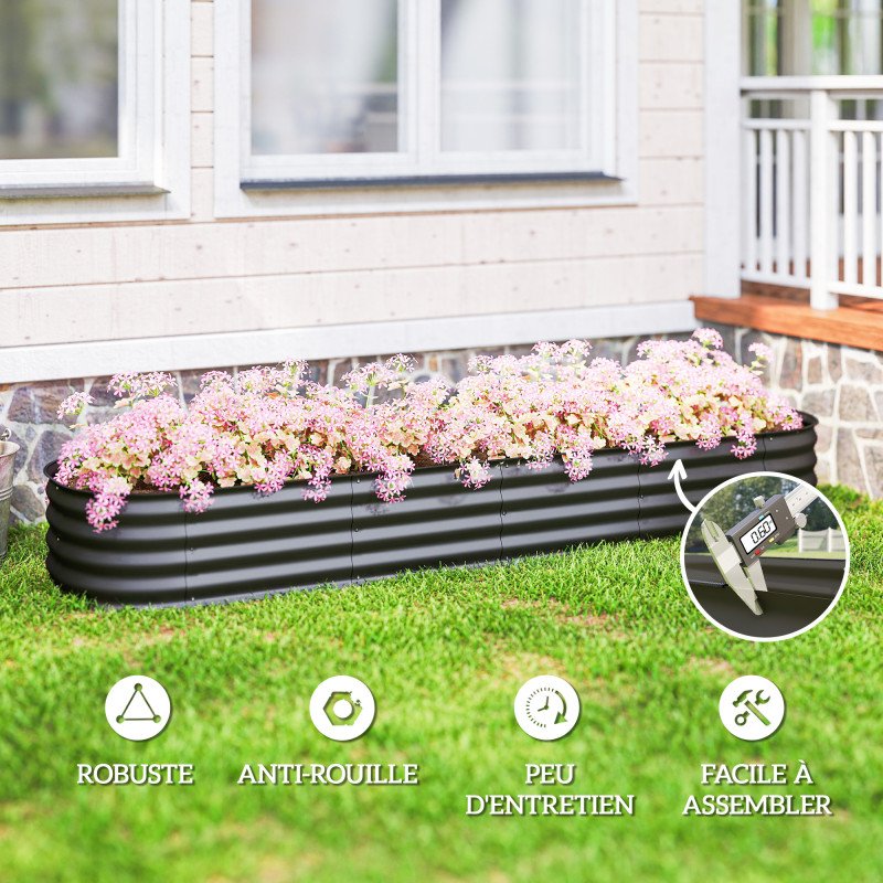 7.9 x 2 x 1ft Galvanized Raised Garden Bed Kit, Metal Planter Box with Safety Edging, Dark Grey