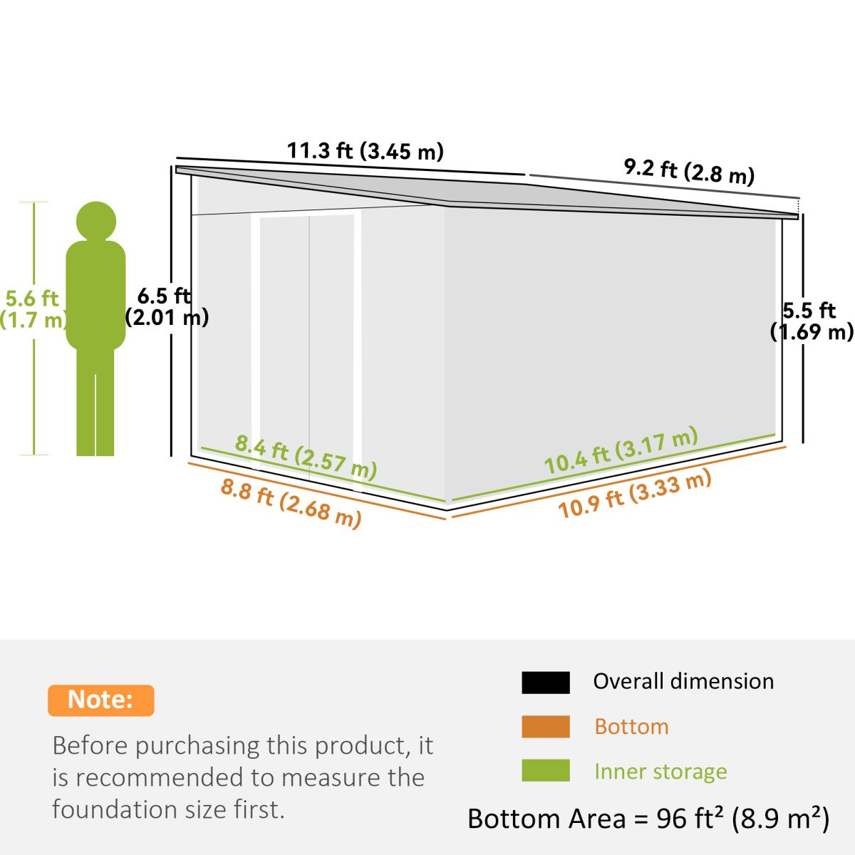 11' x 9' Steel Garden Storage Shed, Outdoor Metal Tool House with Double Sliding Doors & 2 Air Vents, Green