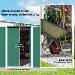 11' x 9' Steel Garden Storage Shed, Outdoor Metal Tool House with Double Sliding Doors & 2 Air Vents, Green