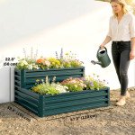2 Tier Galvanized Raised Garden Bed, Steel Planter Box for Vegetables, Flowers, Herbs, 47" x 40" x 23", Green