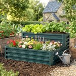 2 Tier Galvanized Raised Garden Bed, Steel Planter Box for Vegetables, Flowers, Herbs, 47" x 40" x 23", Green