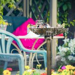 32" Bird Bath with Decorative Birds, Vintage Birdbath with Flower Planter Base for Garden, Bronze