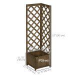 Raised Garden Bed Wood Planter with Trellis for Vine Climbing, 16" x 16" x 57", Carbonized