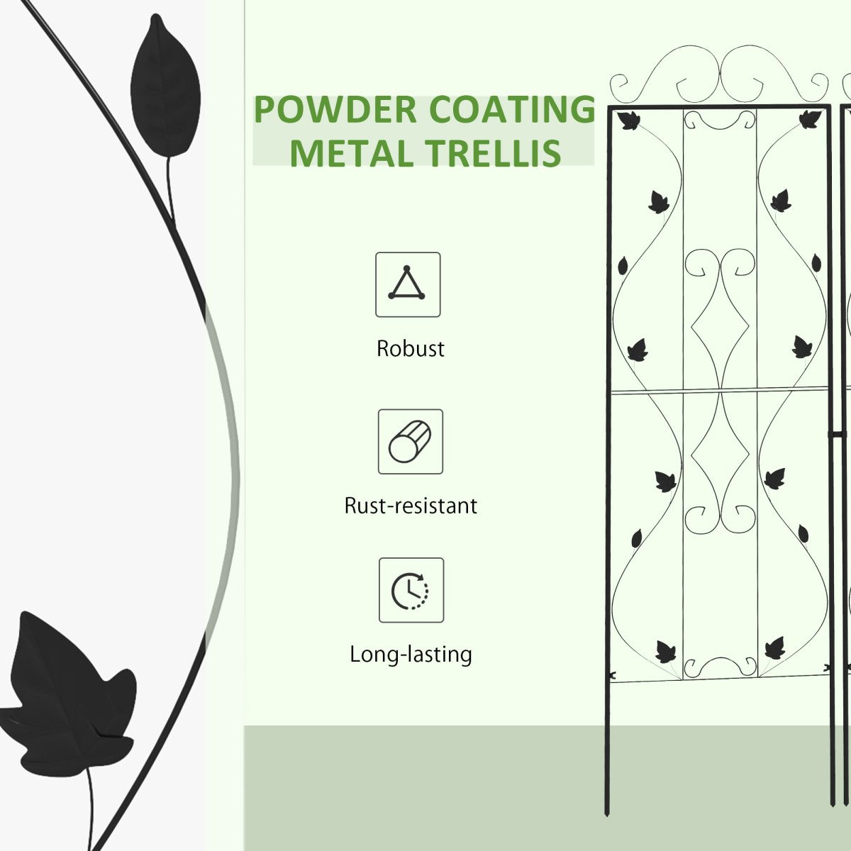 Metal Trellis Set of 2, Garden Trellis for Climbing Plant Support Frames, Leaf Design