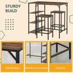 Industrial Dining Table Set for 2, Bar Table and Stools Set, Counter Height Kitchen Table with Chairs with Storage Shelf, Rustic Brown