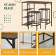 Industrial Dining Table Set for 2, Bar Table and Stools Set, Counter Height Kitchen Table with Chairs with Storage Shelf, Rustic Brown