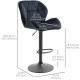 Bar Stool Set of 2 Fabric Adjustable Height Armless Upholstered Counter Chairs with Swivel Seat, Black